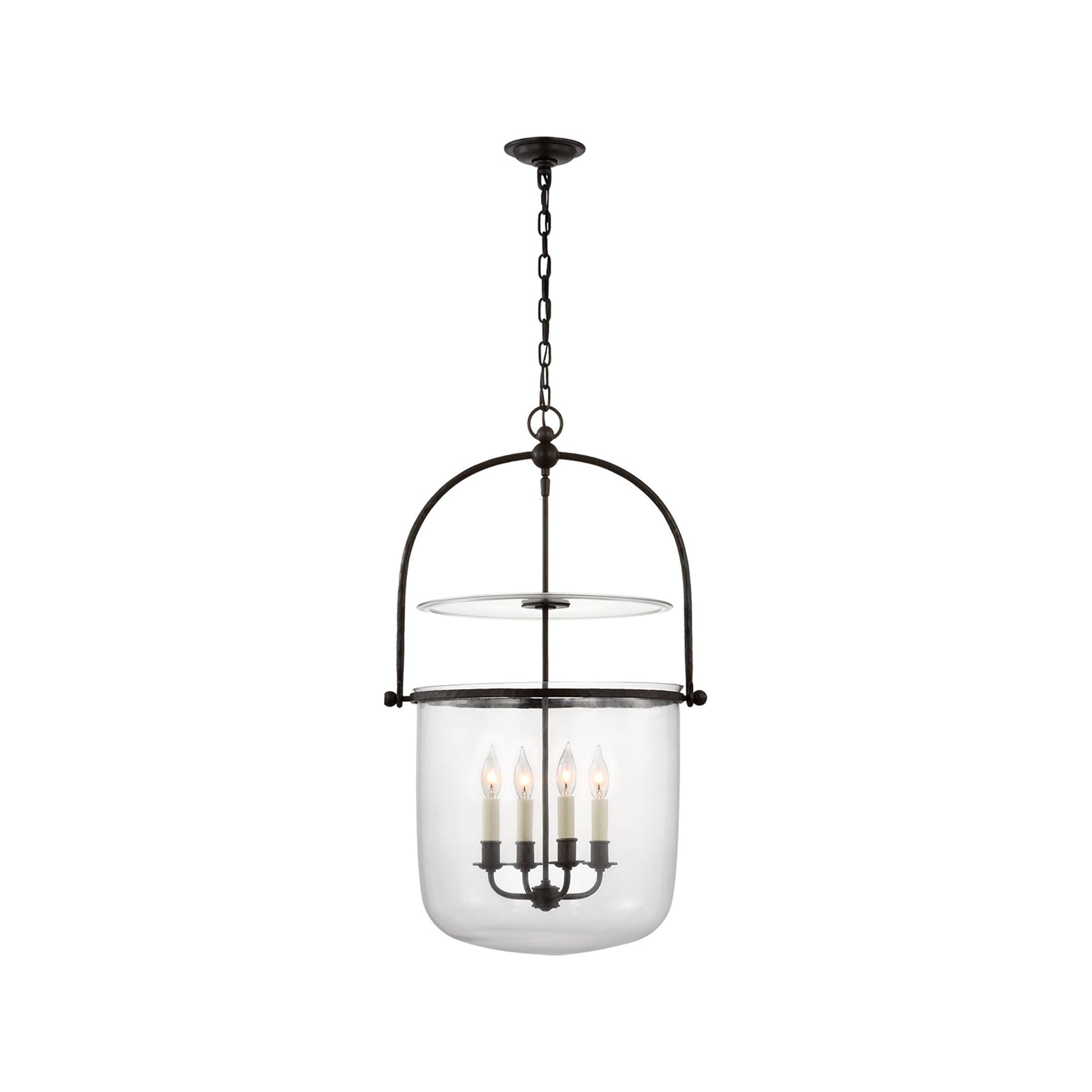 Lorford Smoke Bell Pendant Light in Aged Iron/Clear Glass (Medium).