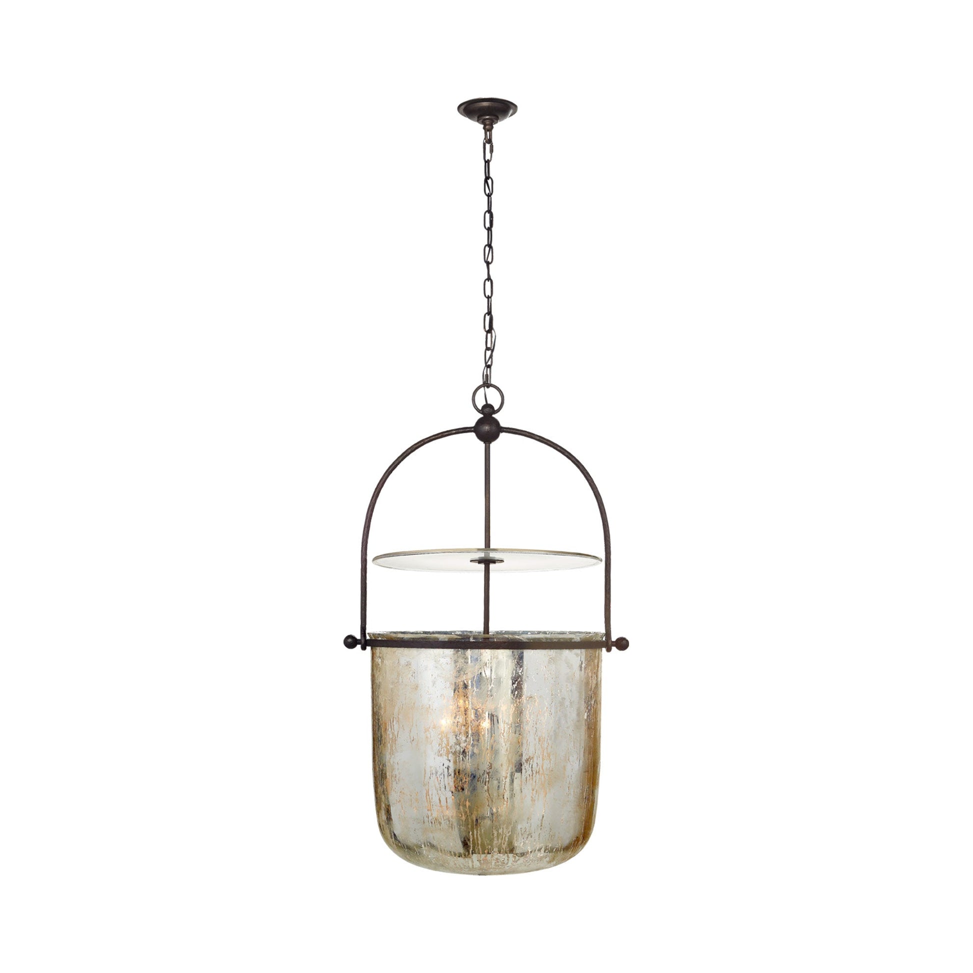 Lorford Smoke Bell Pendant Light in Aged Iron/Mercury Glass (Large).