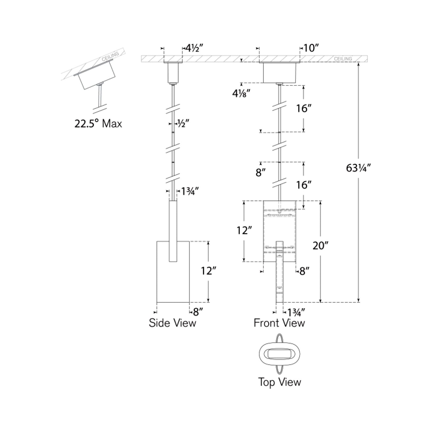 Lotura LED Pendant Light - line drawing.