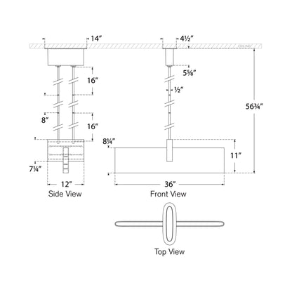 Lotura Linear LED Pendant Light - line drawing.