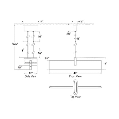 Lotura Linear LED Pendant Light - line drawing.