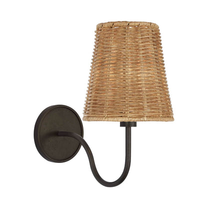 Lyndsie LED Rechargeable Wall Light in Aged Iron/Natural Wicker.