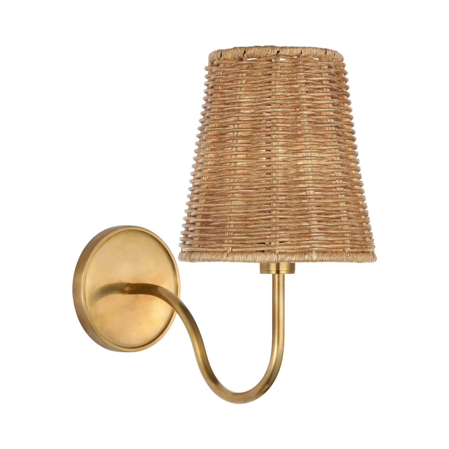 Lyndsie LED Rechargeable Wall Light in Hand-Rubbed Antique Brass/Natural Wicker.