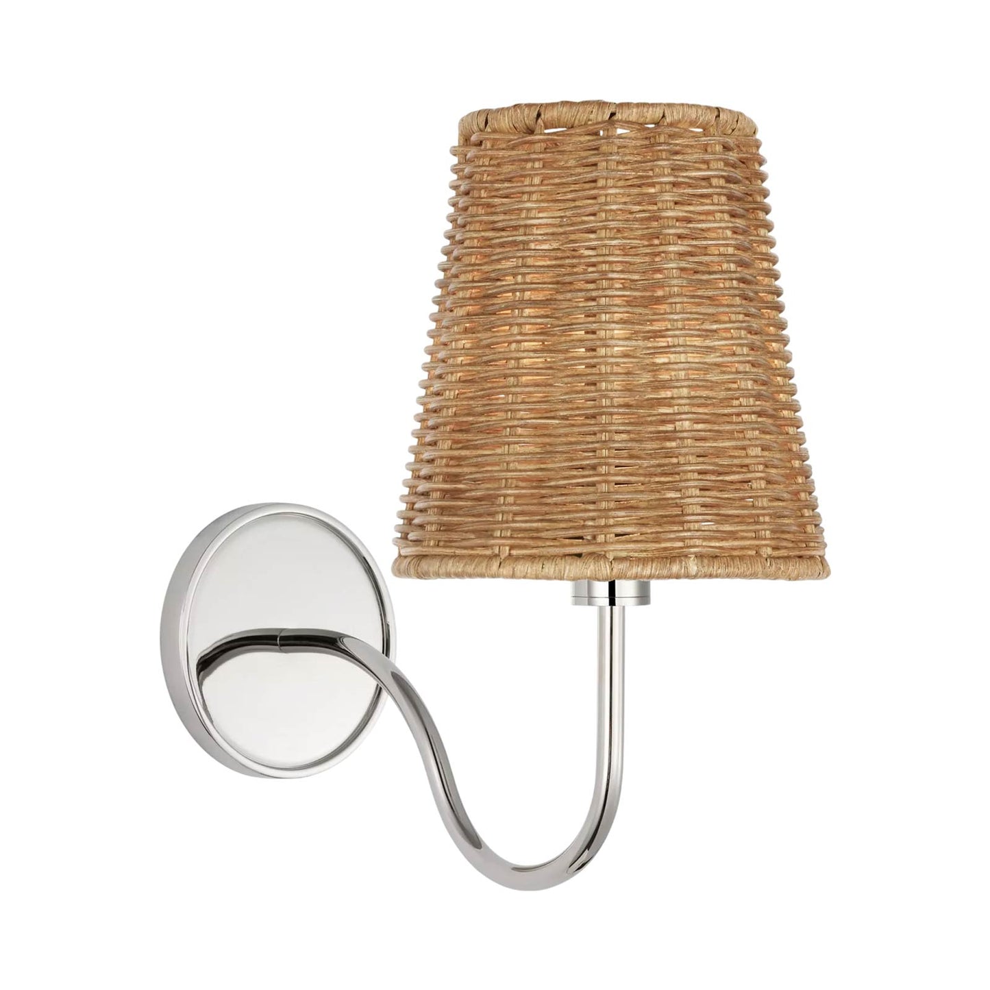 Lyndsie LED Rechargeable Wall Light in Polished Nickel/Natural Wicker.