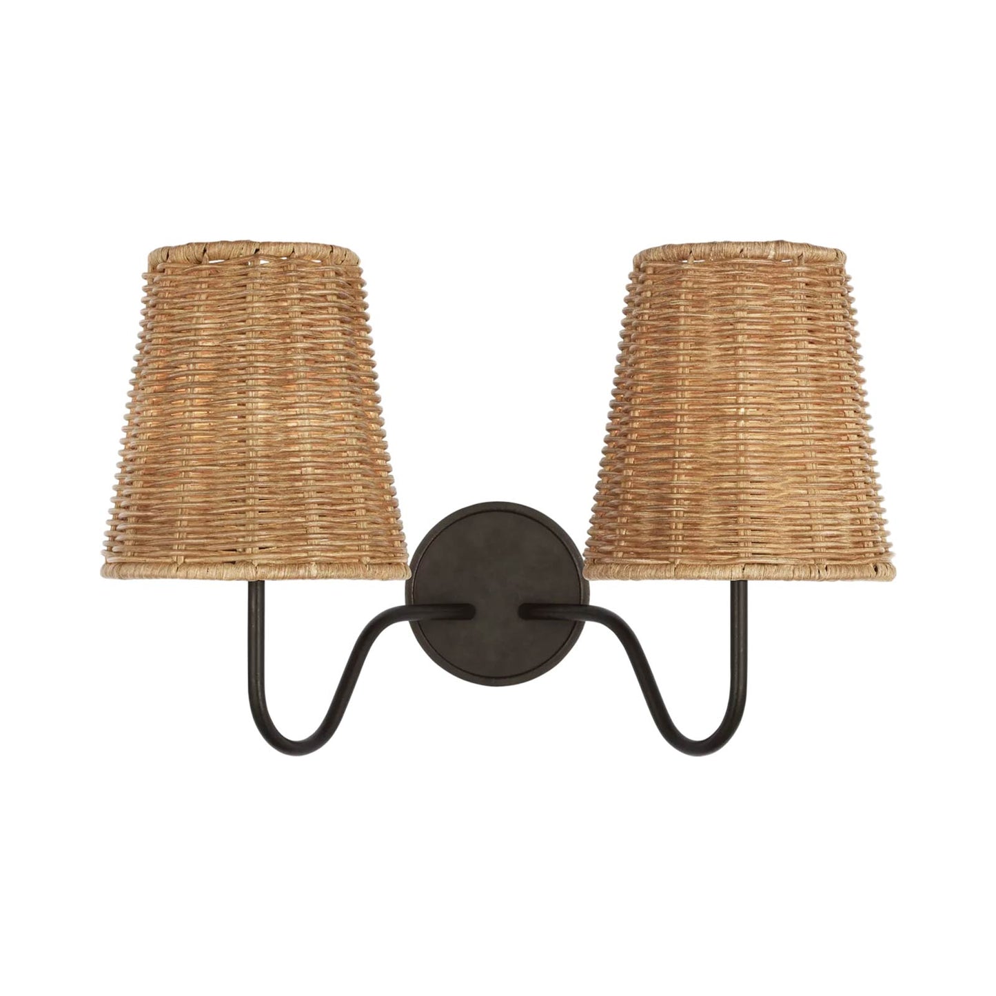 Lyndsie Multi Light Wall Light in Aged Iron/Natural Wicker.