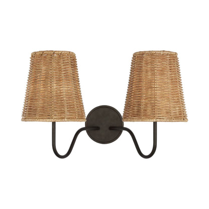 Lyndsie Multi Light Wall Light in Aged Iron/Natural Wicker.