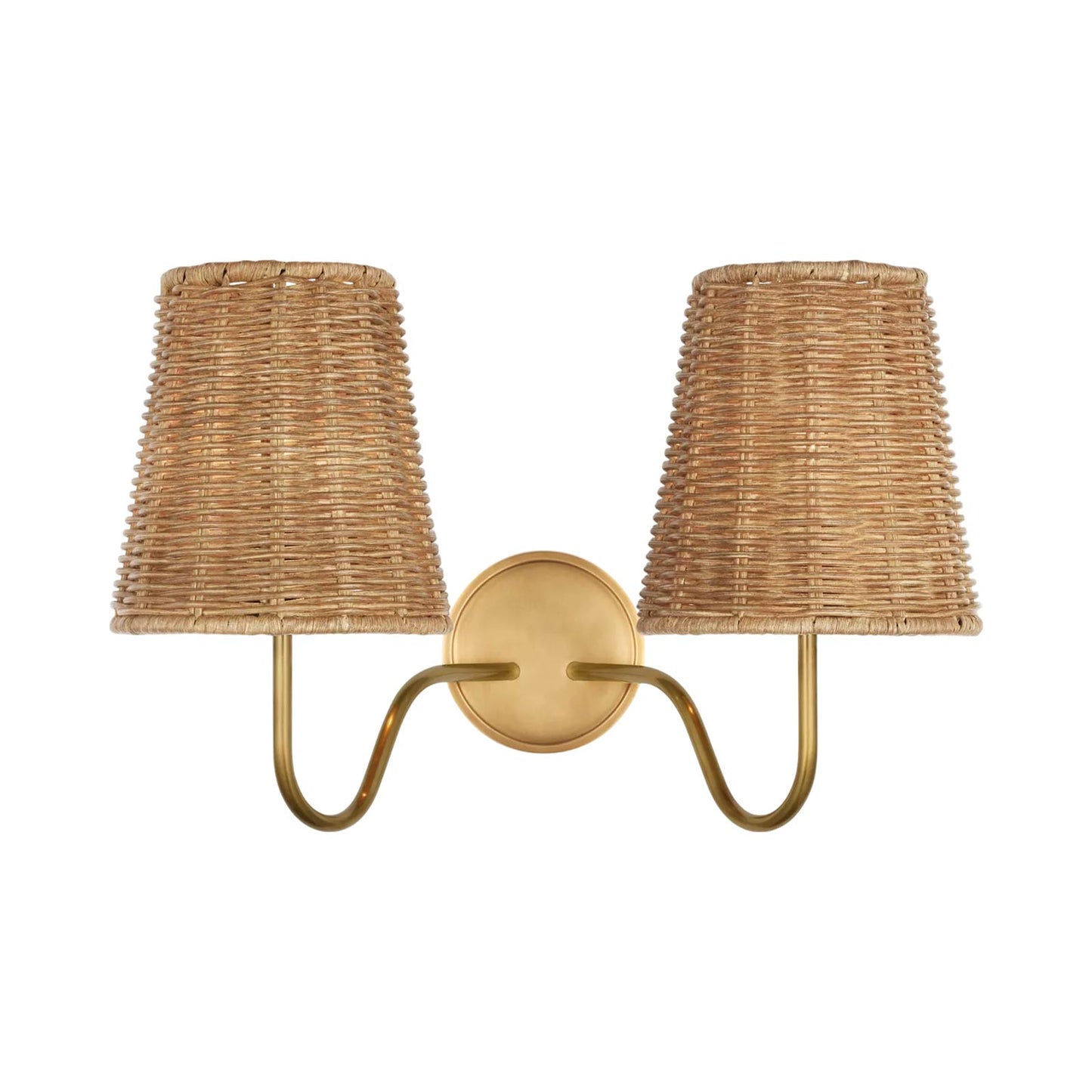 Lyndsie Multi Light Wall Light in Hand-Rubbed Antique Brass/Natural Wicker.