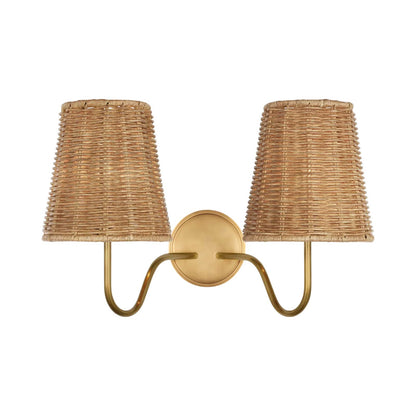 Lyndsie Multi Light Wall Light in Hand-Rubbed Antique Brass/Natural Wicker.