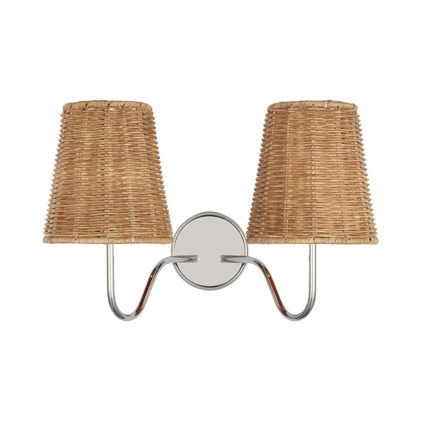 Lyndsie Multi Light Wall Light in Polished Nickel/Natural Wicker.