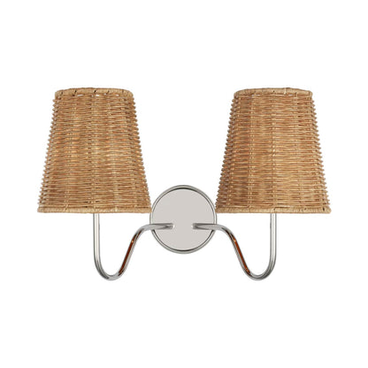 Lyndsie Multi Light Wall Light in Polished Nickel/Natural Wicker.