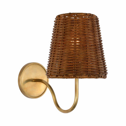 Lyndsie Wall Light in Hand-Rubbed Antique Brass (Dark Wicker).