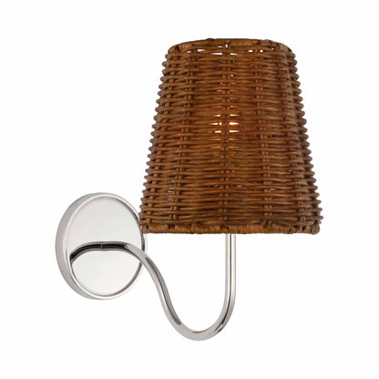 Lyndsie Wall Light in Polished Nickel (Dark Wicker).