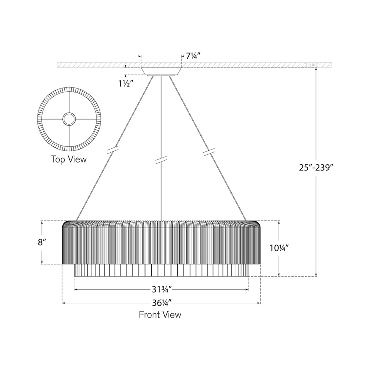 Maderno LED Chandelier - line drawing.