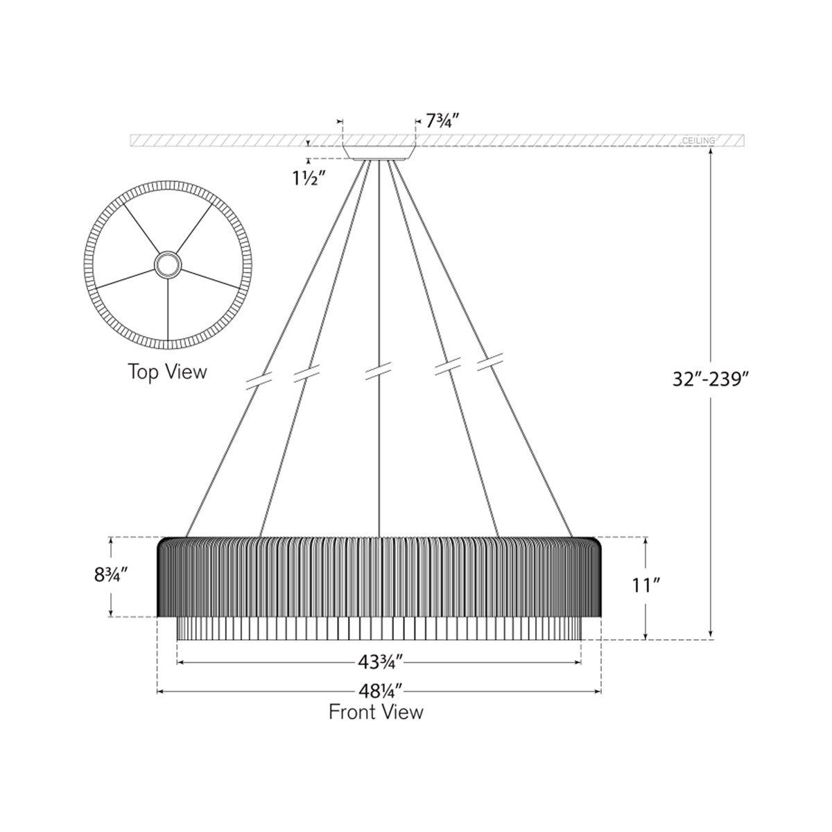 Maderno LED Chandelier - line drawing.