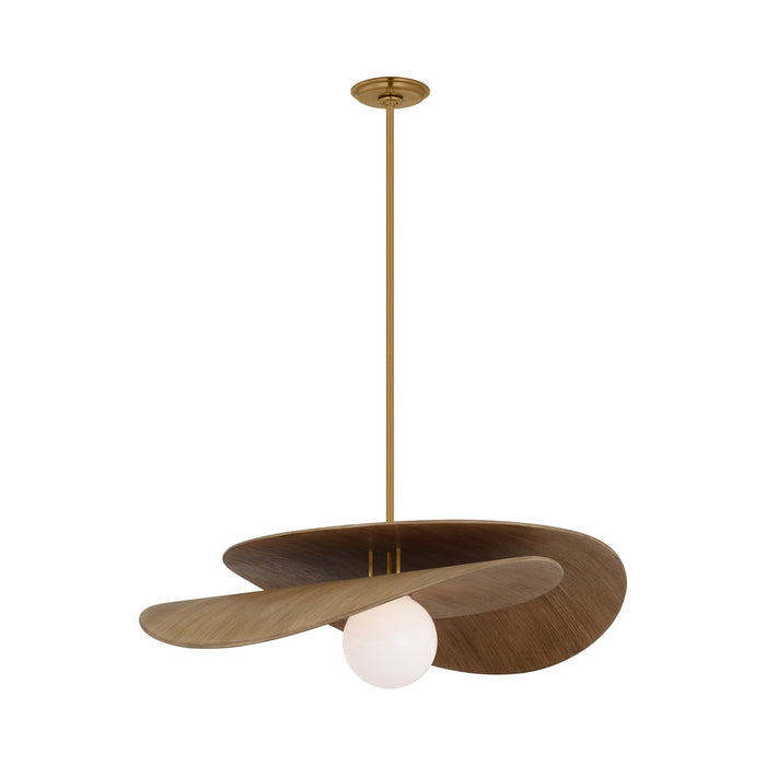 Mahalo LED Pendant Light in Hand-Rubbed Antique Brass and Natural Oak.