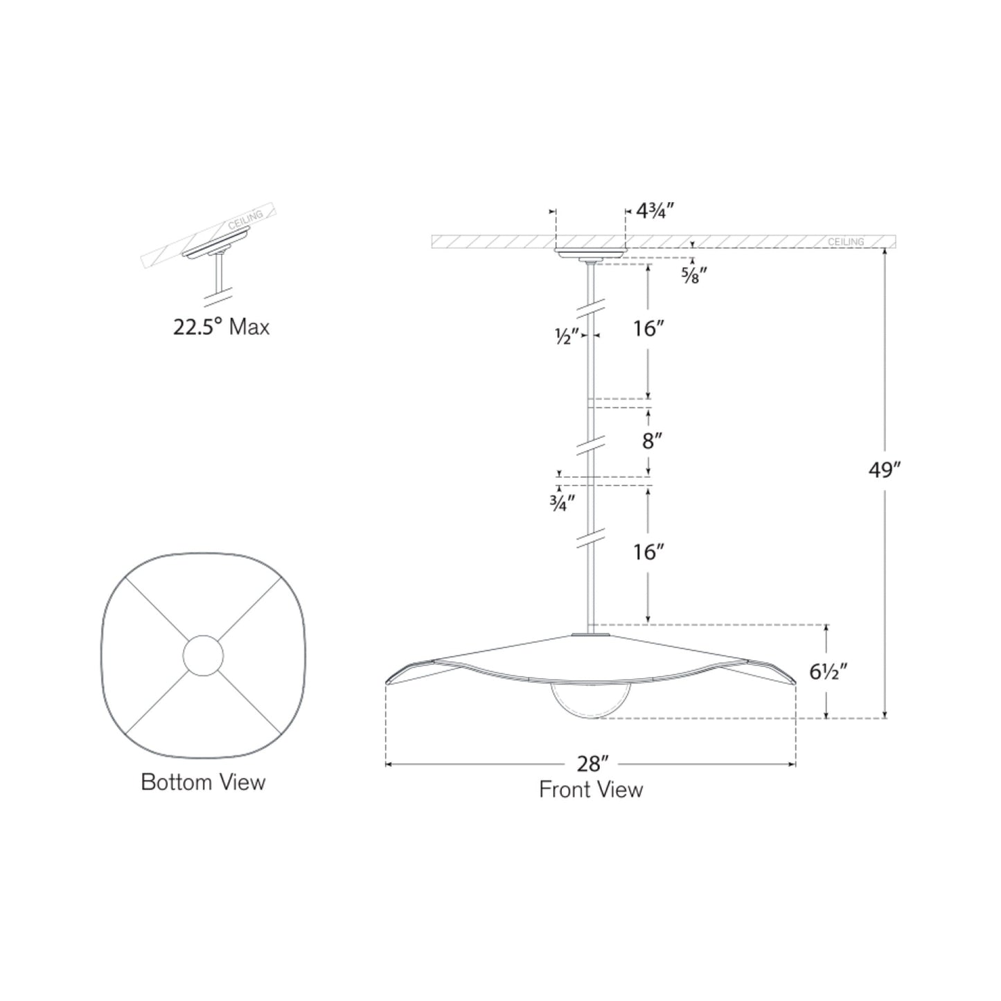 Mahalo LED Single Pendant Light - line drawing.