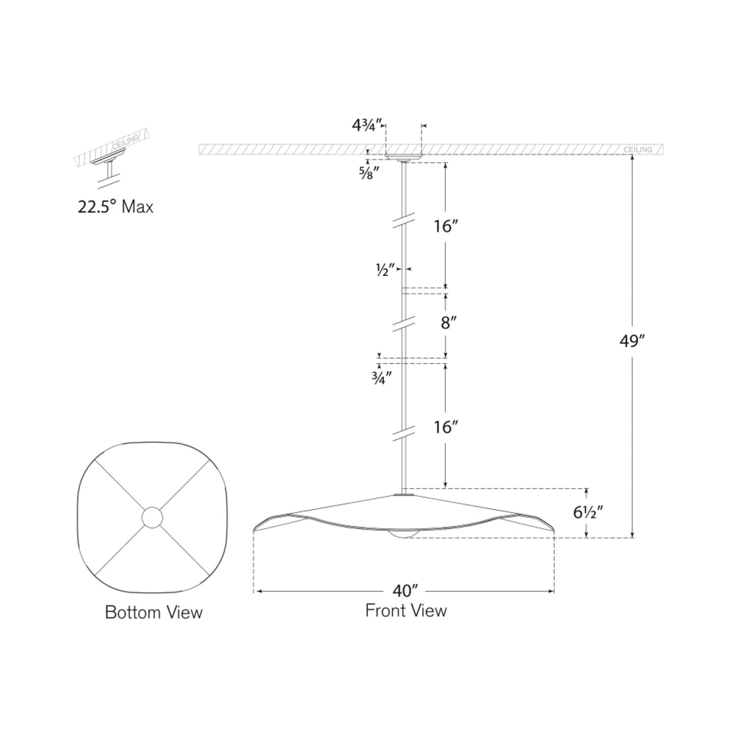 Mahalo LED Single Pendant Light - line drawing.