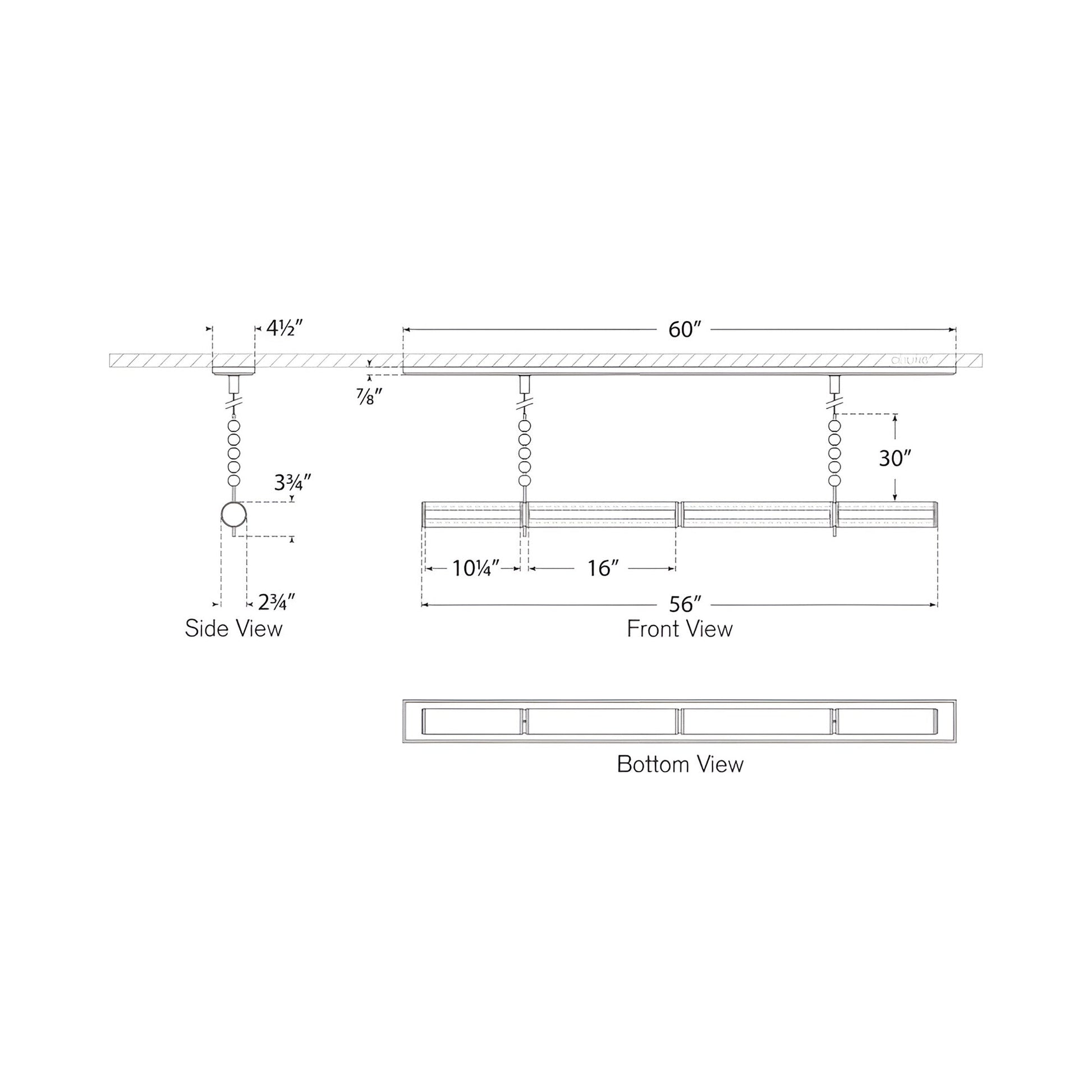 Marcell LED Linear Chandelier - line drawing.