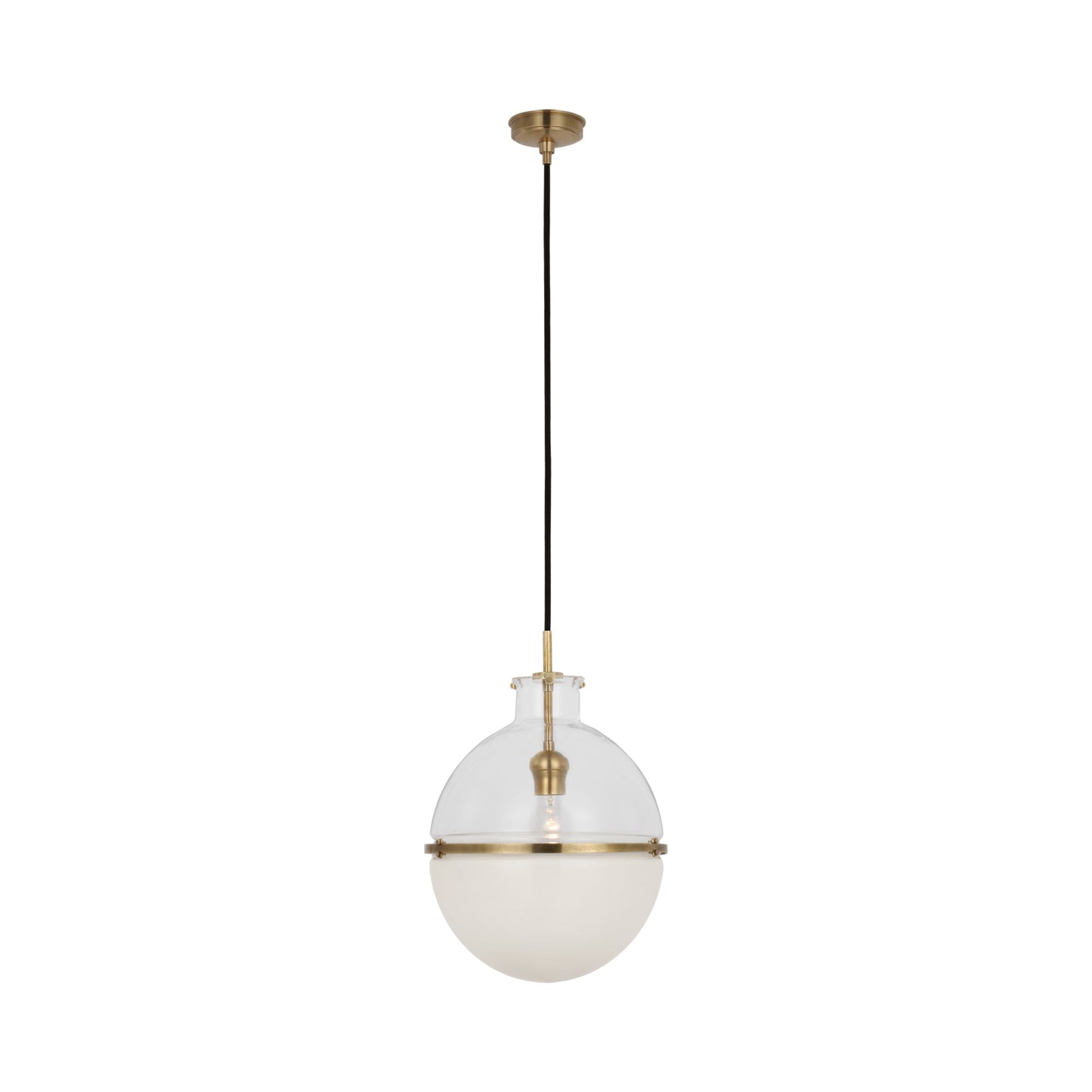 Maxey Pendant Light in Hand-Rubbed Antique Brass (Clear Glass/White Glass).
