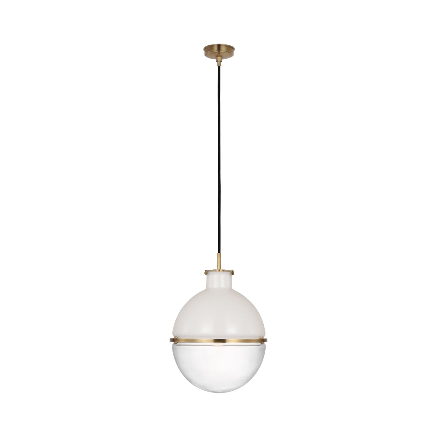 Maxey Pendant Light in Hand-Rubbed Antique Brass (White Glass/Clear Glass).