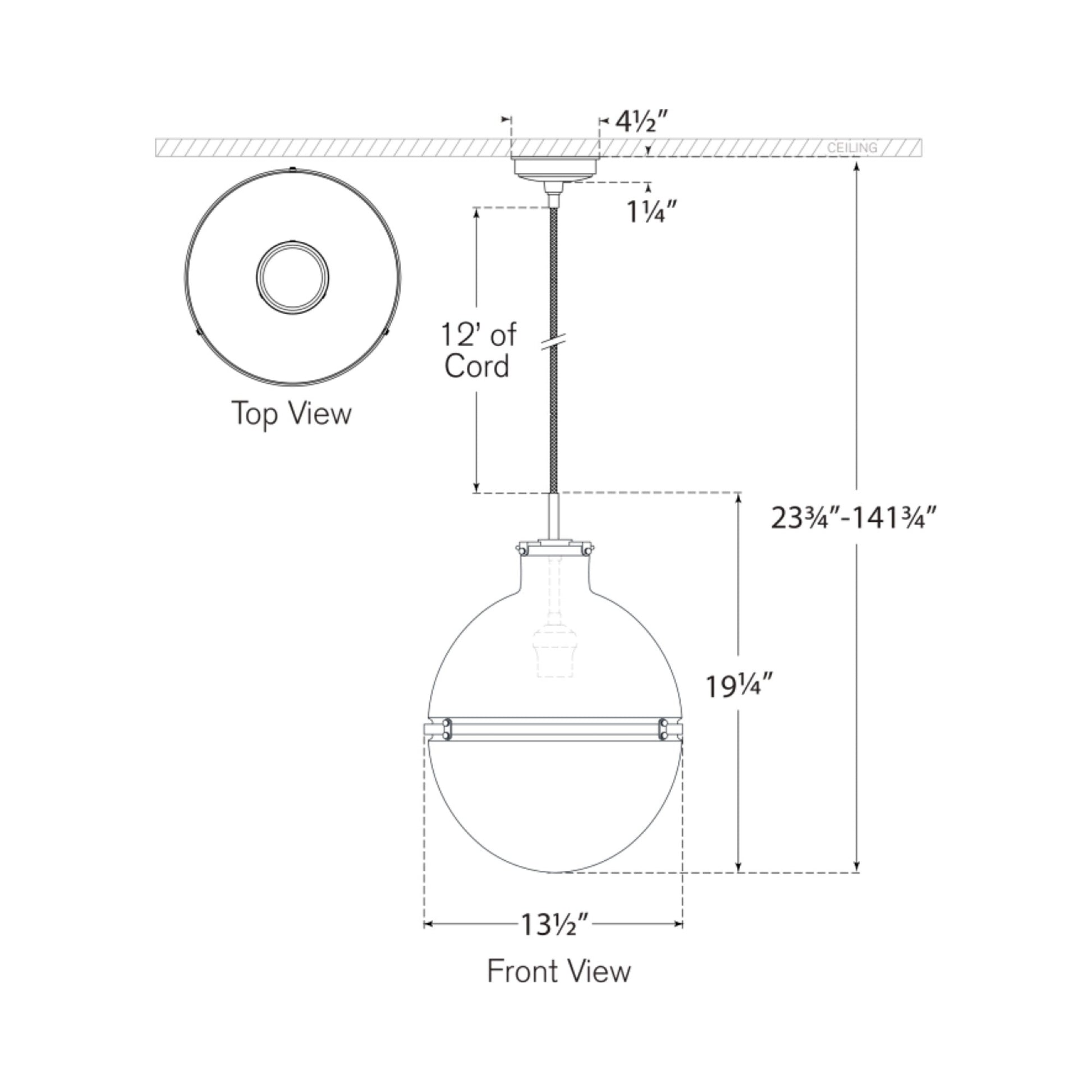 Maxey Pendant Light - line drawing.