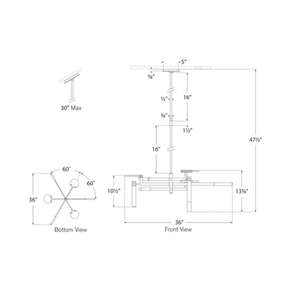 Melange Floating Disc LED Chandelier - line drawing.