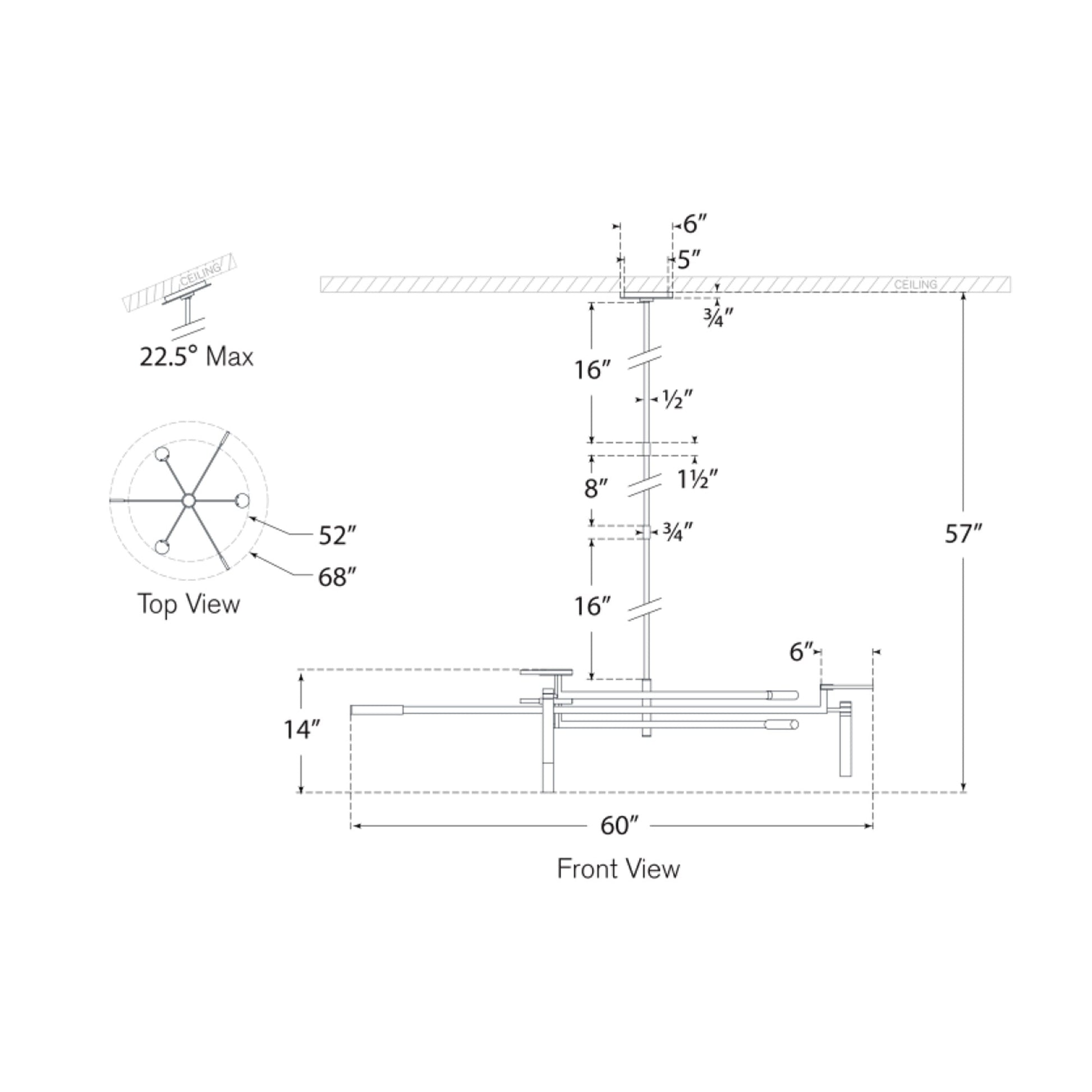 Melange Floating Disc LED Chandelier - line drawing.