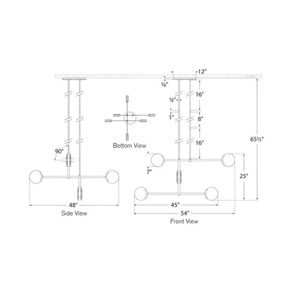 Melange LED Chandelier - line drawing.