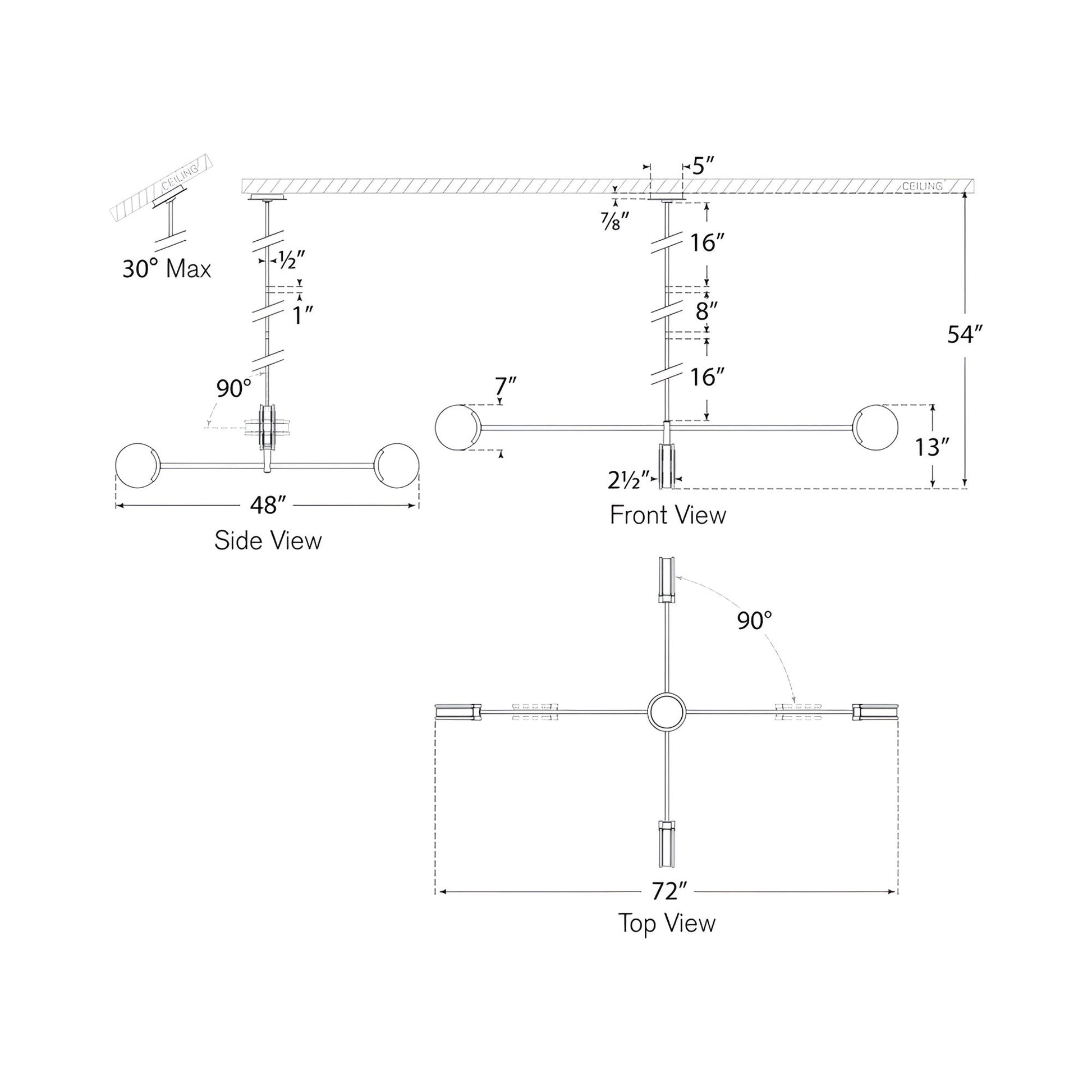 Melange LED Linear Multi-Positional Chandelier - line drawing.