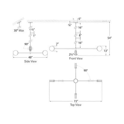 Melange LED Linear Multi-Positional Chandelier - line drawing.