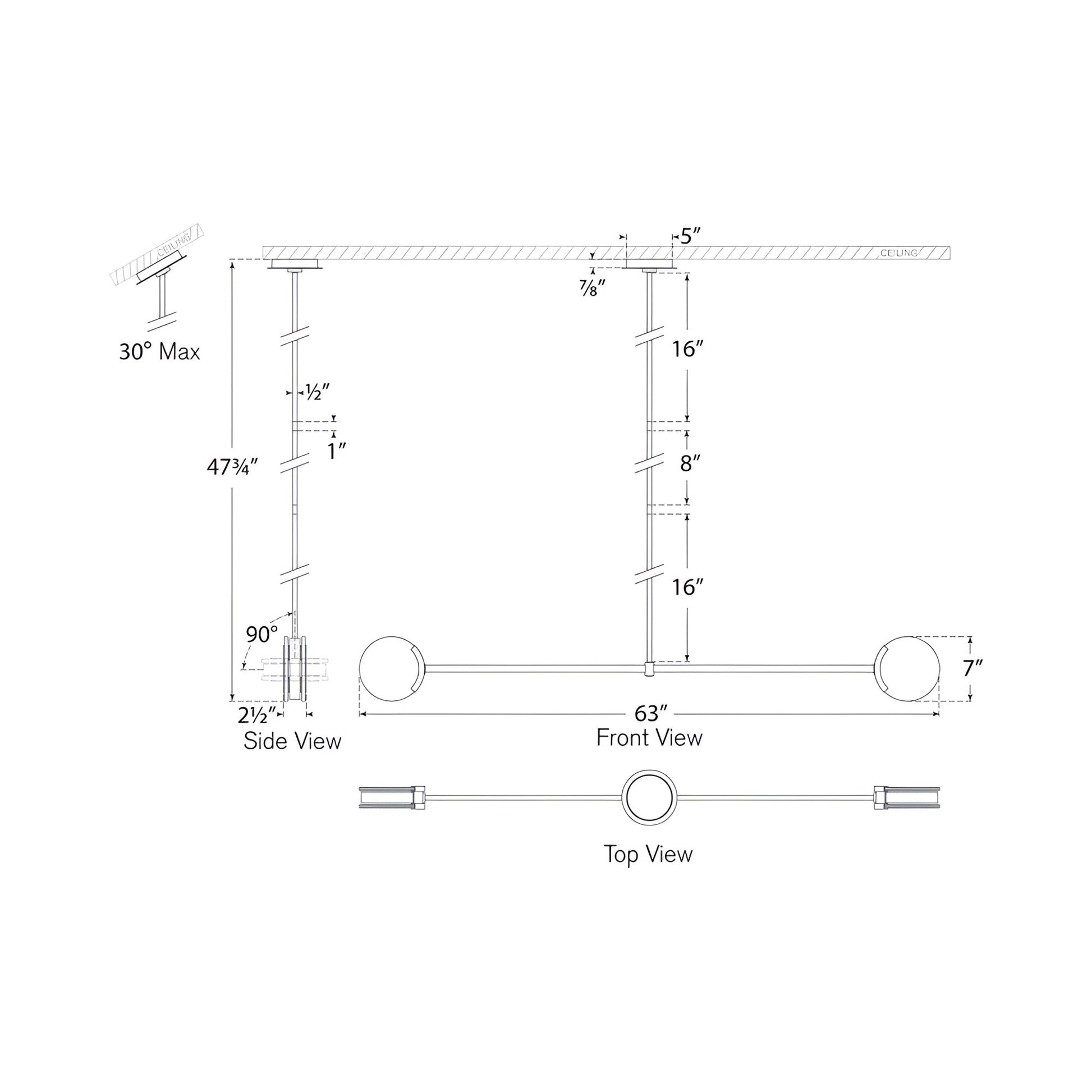 Melange LED Linear Pendant Light - line drawing.