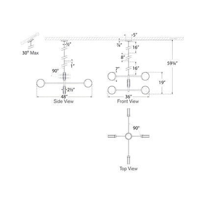 Melange LED Multi-Positional Chandelier - line drawing.
