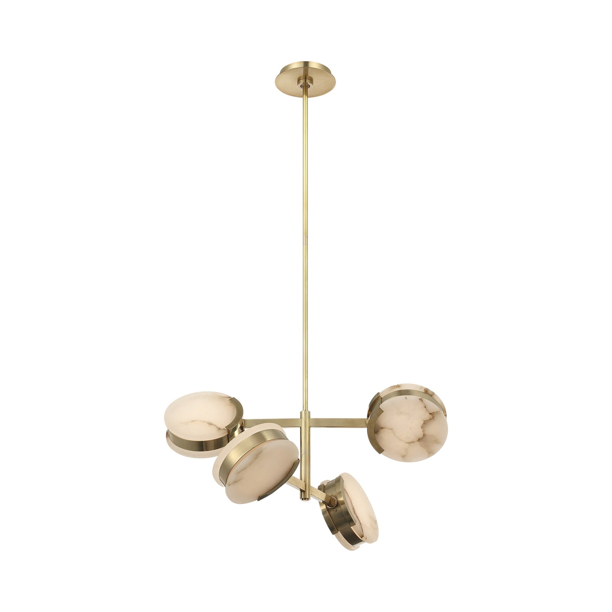 Melange LED Multi-Positional Semi-Flush Chandelier in Antique-Burnished Brass.