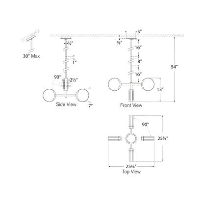 Melange LED Multi-Positional Semi-Flush Chandelier - line drawing.