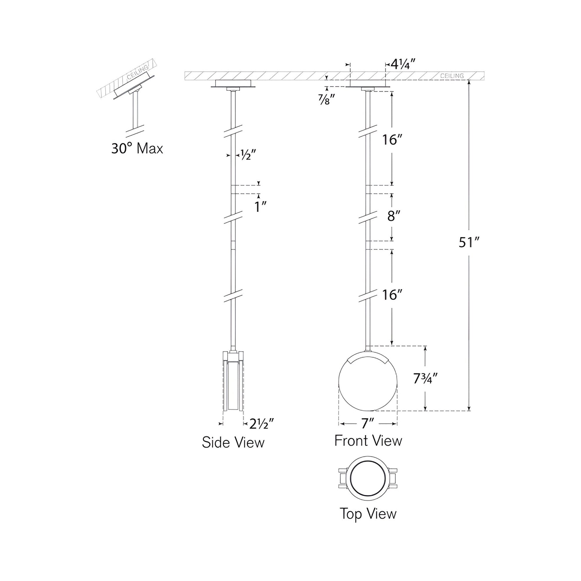 Melange LED Pendant Light - line drawing.