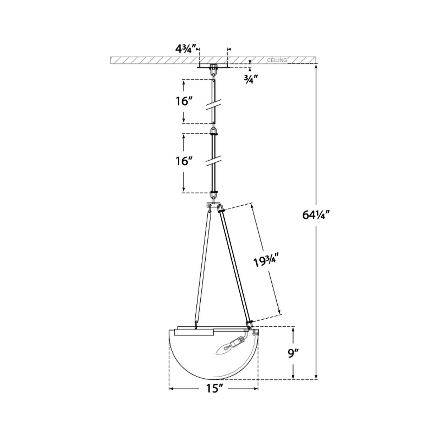 Melange Pendant Light - line drawing.
