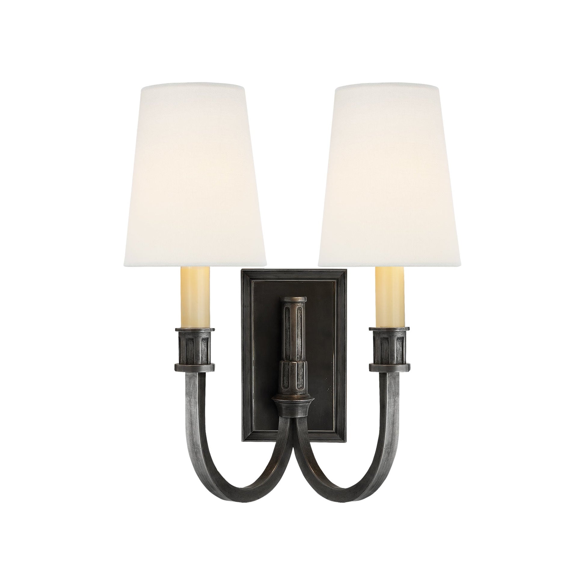 Modern Library Double Wall Light in Bronze (Linen).