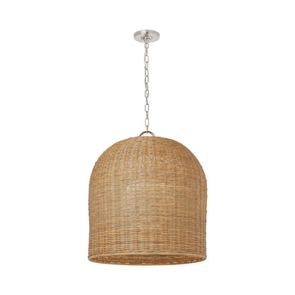 Nancy Pendant Light in Polished Nickel (25.25-Inch/Natural Wicker Shade).
