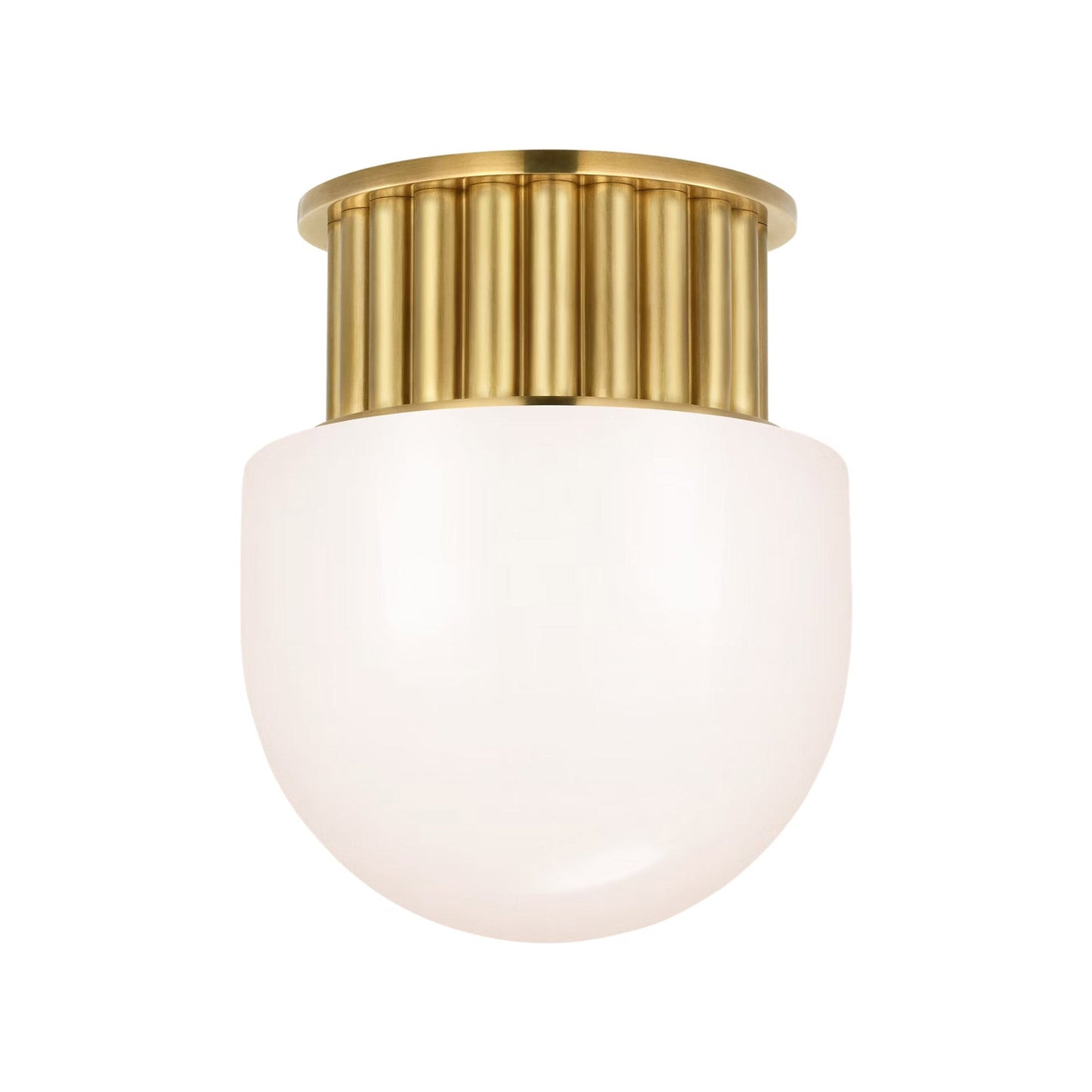 Nolan Flush Mount Ceiling Light in Antique-Burnished Brass/White Glass (8-Inch).