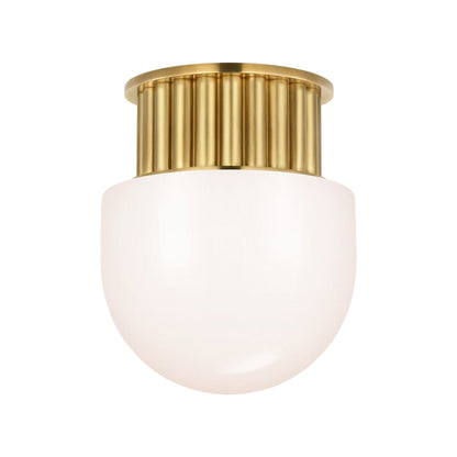 Nolan Flush Mount Ceiling Light in Antique-Burnished Brass/White Glass (8-Inch).