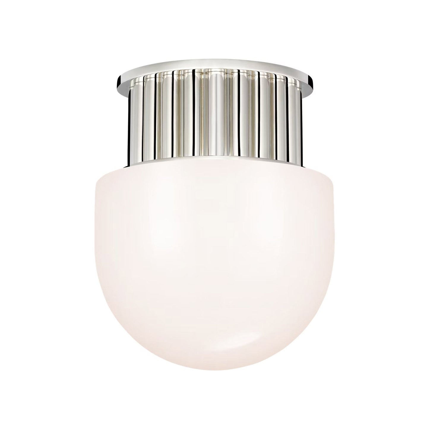 Nolan Flush Mount Ceiling Light in Polished Nickel/White Glass (8-Inch).