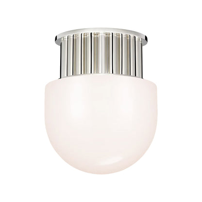 Nolan Flush Mount Ceiling Light in Polished Nickel/White Glass (8-Inch).