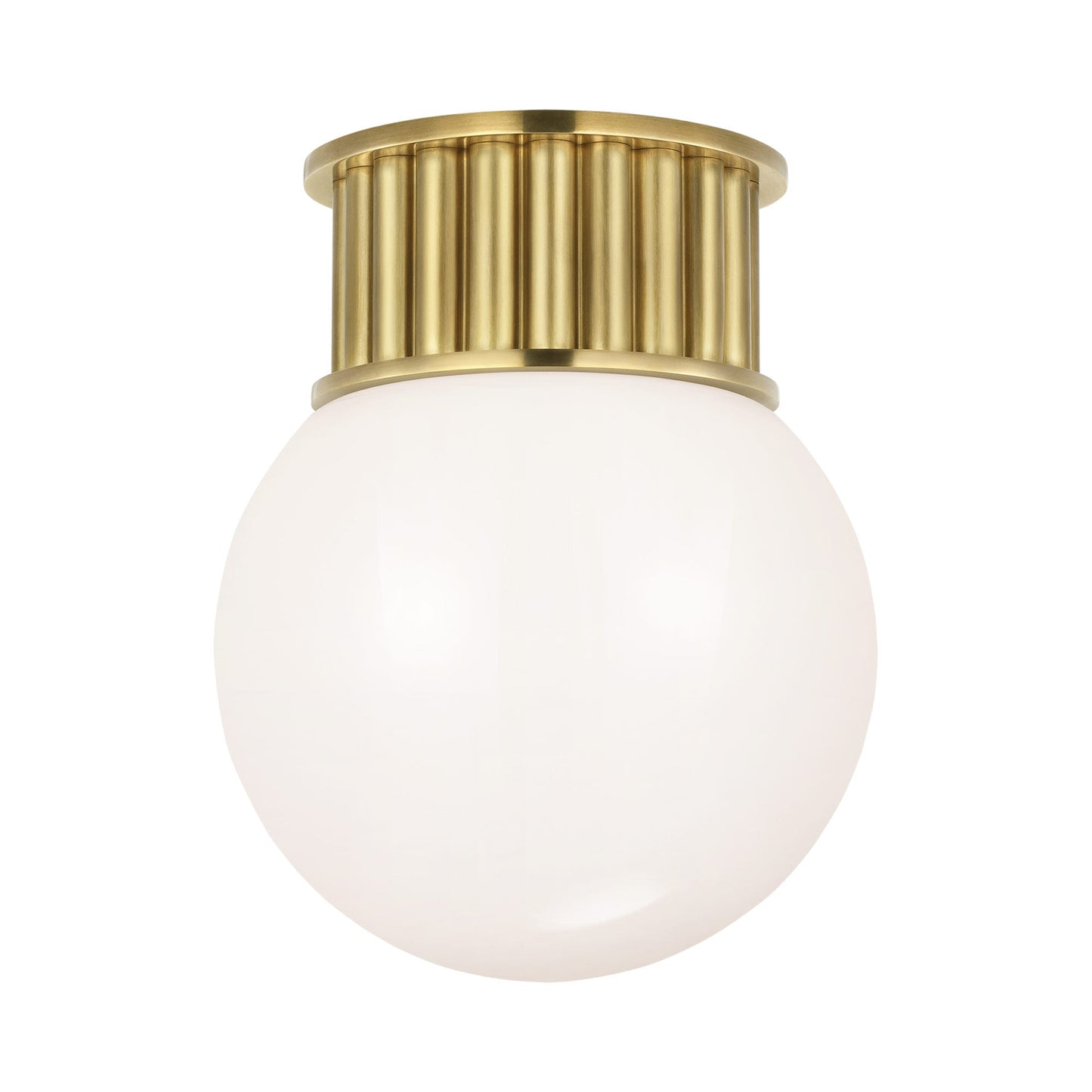 Nolan Flush Mount Ceiling Light in Antique-Burnished Brass/White Glass (9-Inch).