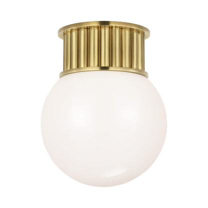 Nolan Flush Mount Ceiling Light in Antique-Burnished Brass/White Glass (9-Inch).