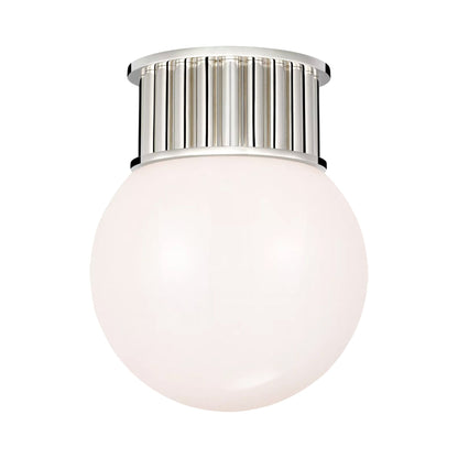 Nolan Flush Mount Ceiling Light in Polished Nickel/White Glass (9-Inch).