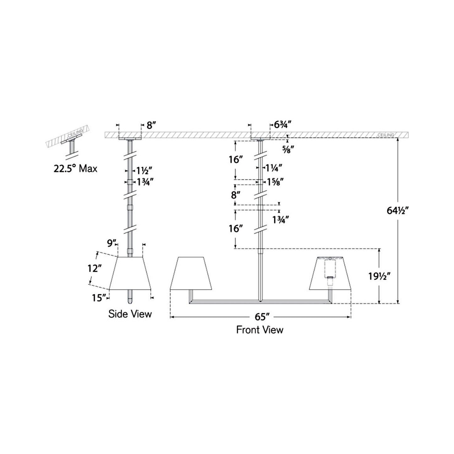 Olivier Linear Chandelier - line drawing.