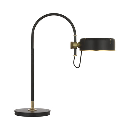 Oso Arc LED Table Lamp in Modern Iron and Hand-Rubbed Antique Brass/Modern Iron.