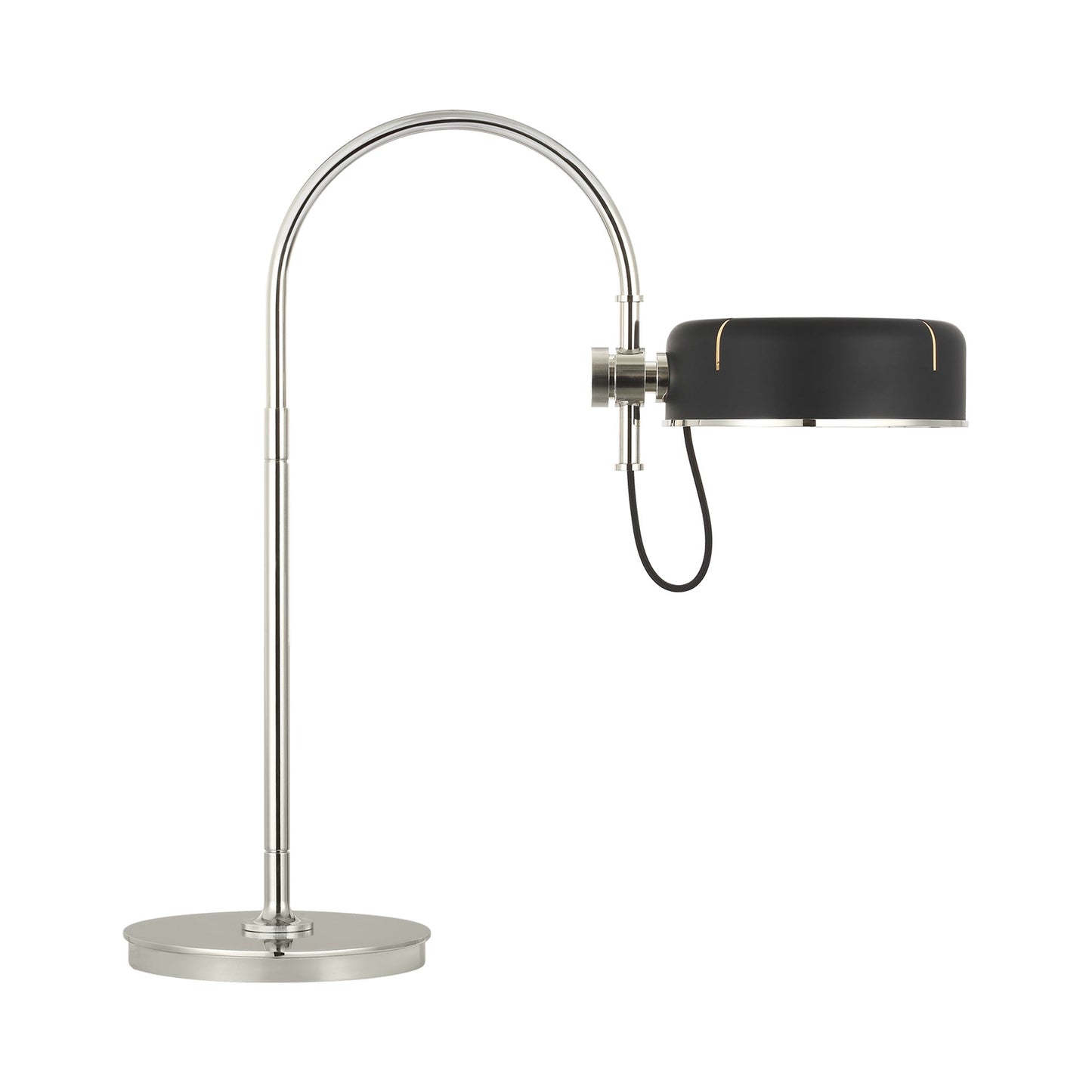 Oso Arc LED Table Lamp in Polished Nickel/Matte Black.