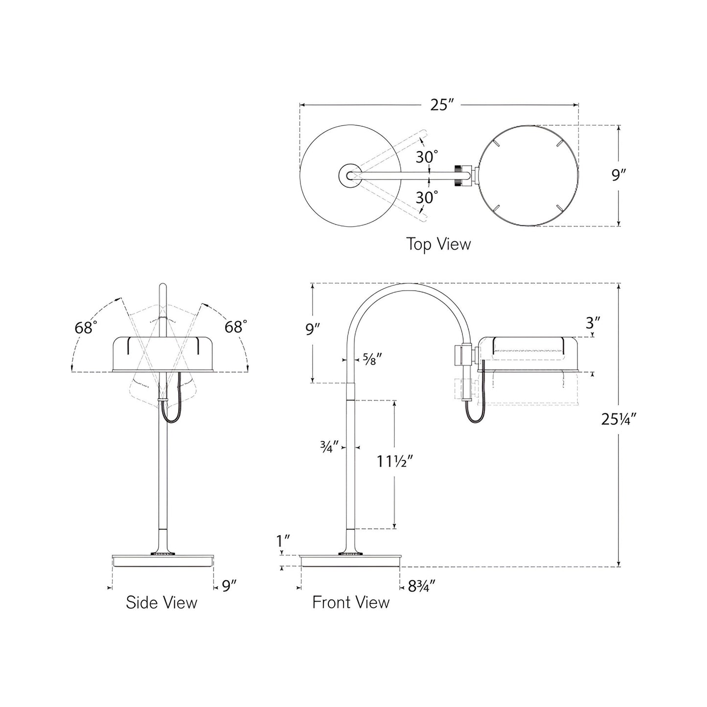 Oso Arc LED Table Lamp - line drawing.