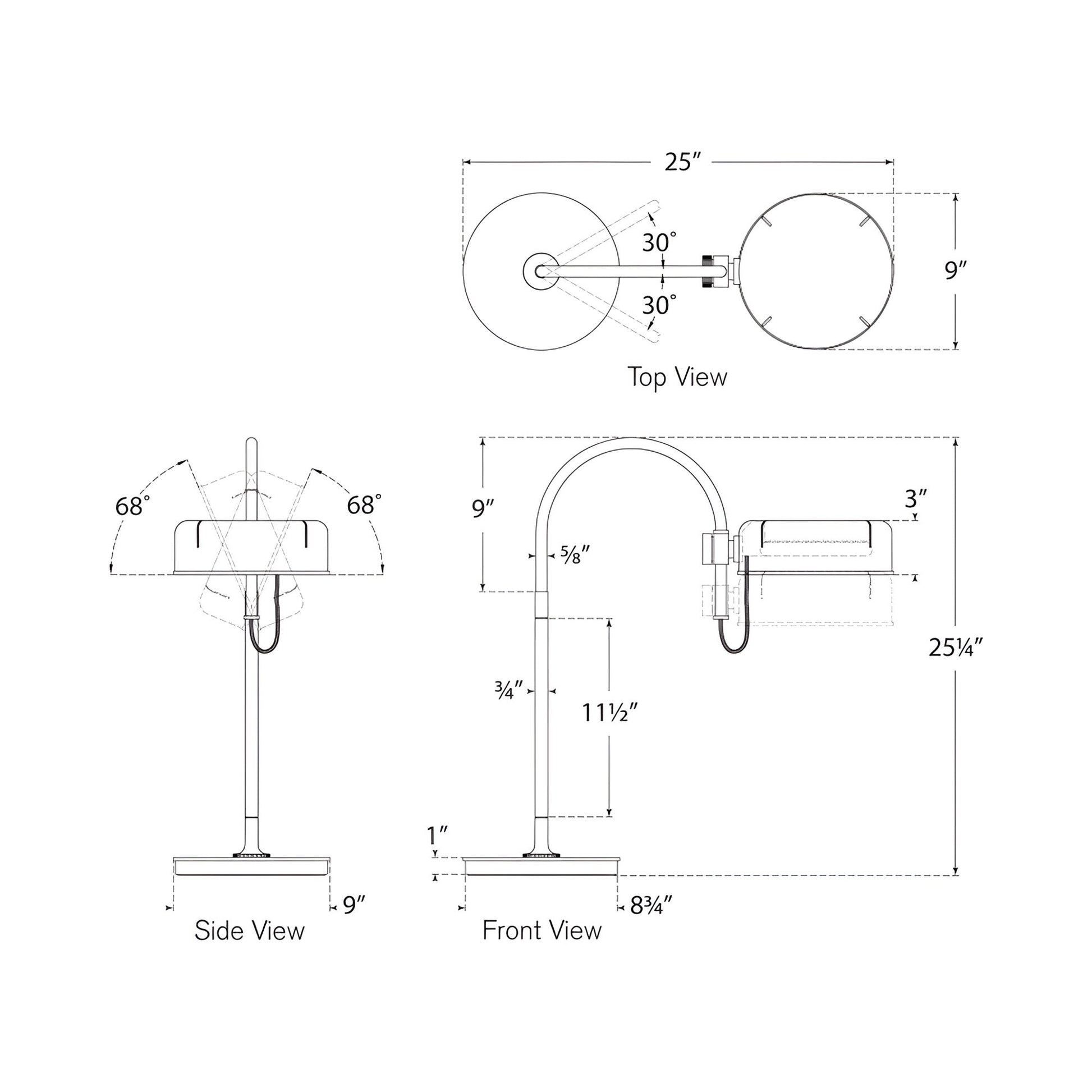 Oso Arc LED Table Lamp - line drawing.